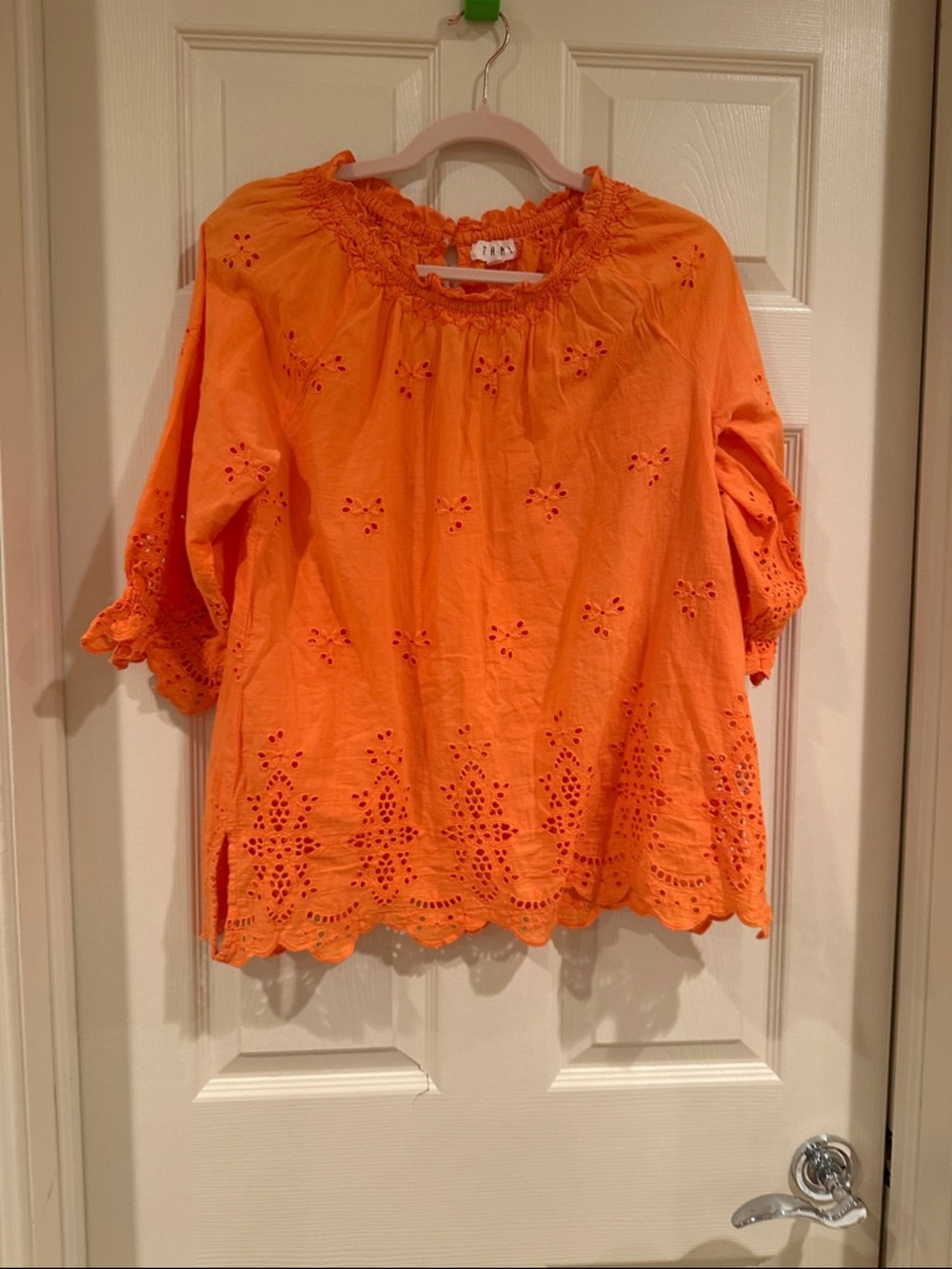 THML Orange Eyelet Peasant Blouse
